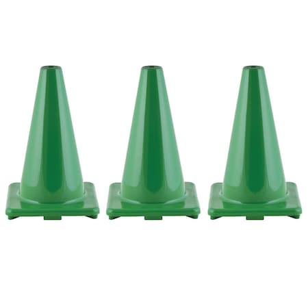 Champion Sports Hi-Visibility Cone, Vinyl, 12 in Height, Green 3 PK C12GN